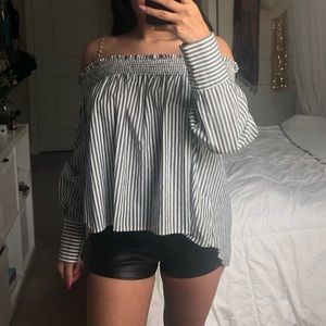 SOLD Gray and white striped shirt